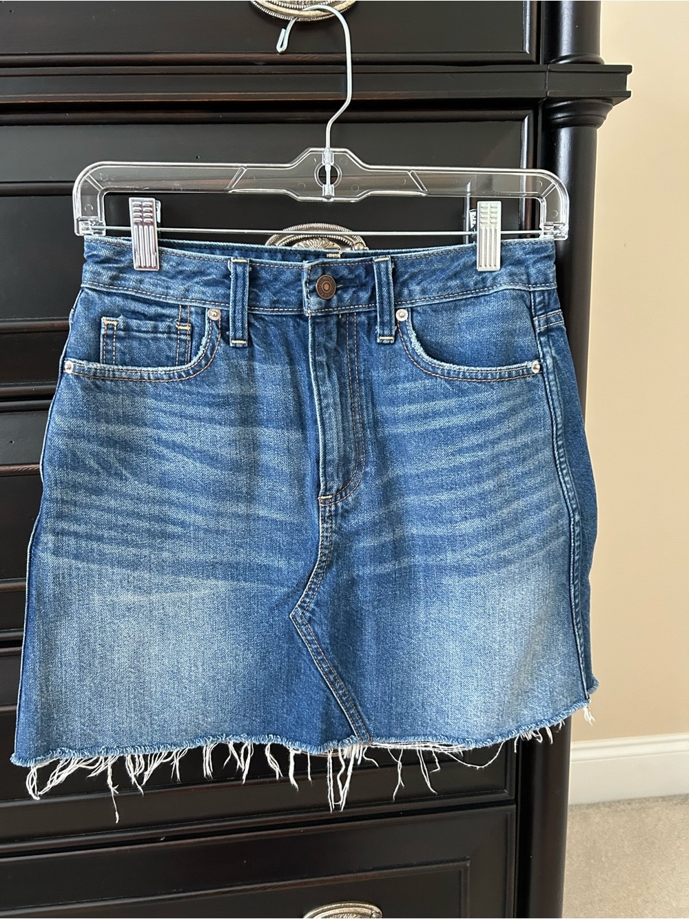 Abercrombie & Fitch Medium Blue Denim Raw-Hem Mini Skirt